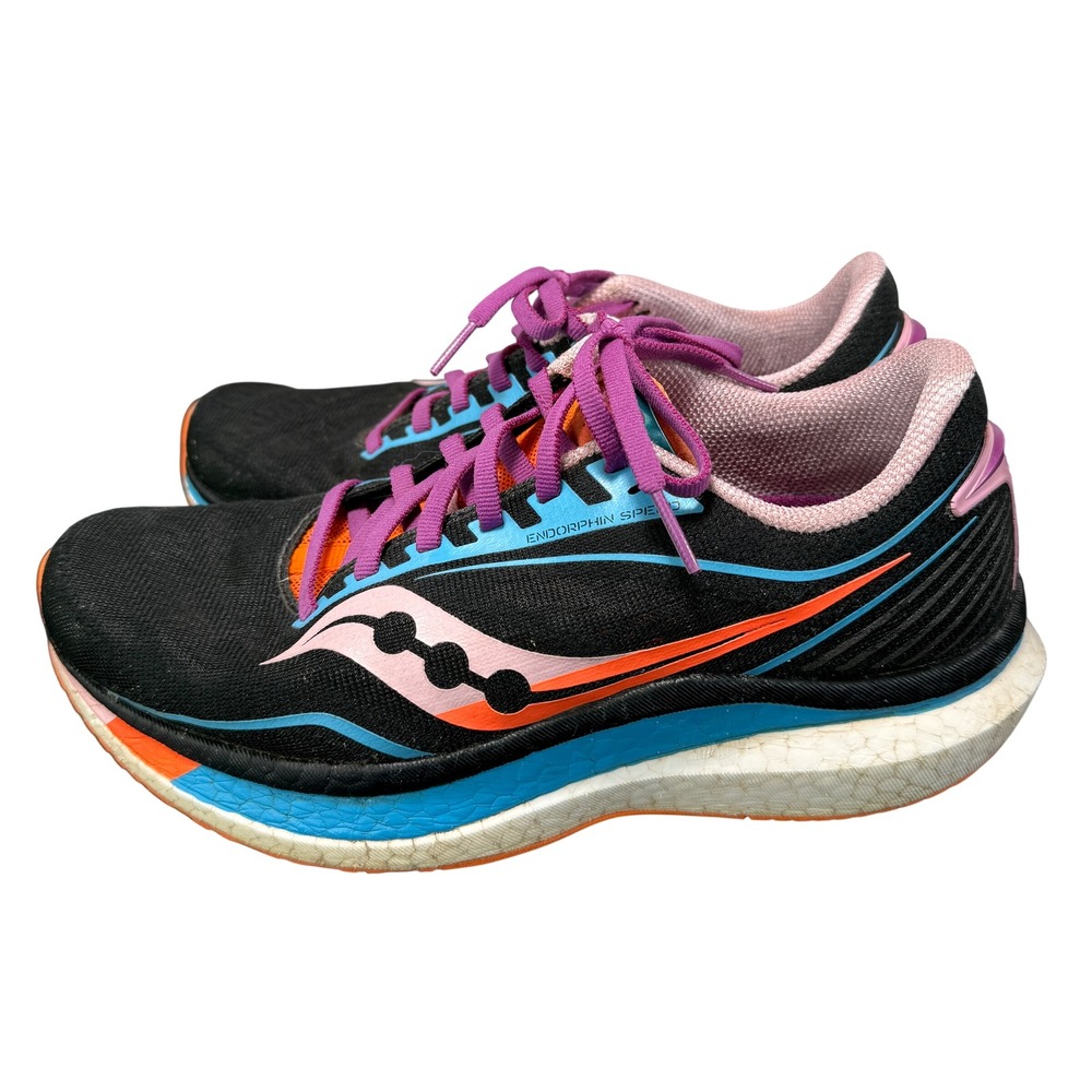 Saucony Endorphin Speed Running‎ Shoes Womens 8.5 Black Blue Orange S10597-25